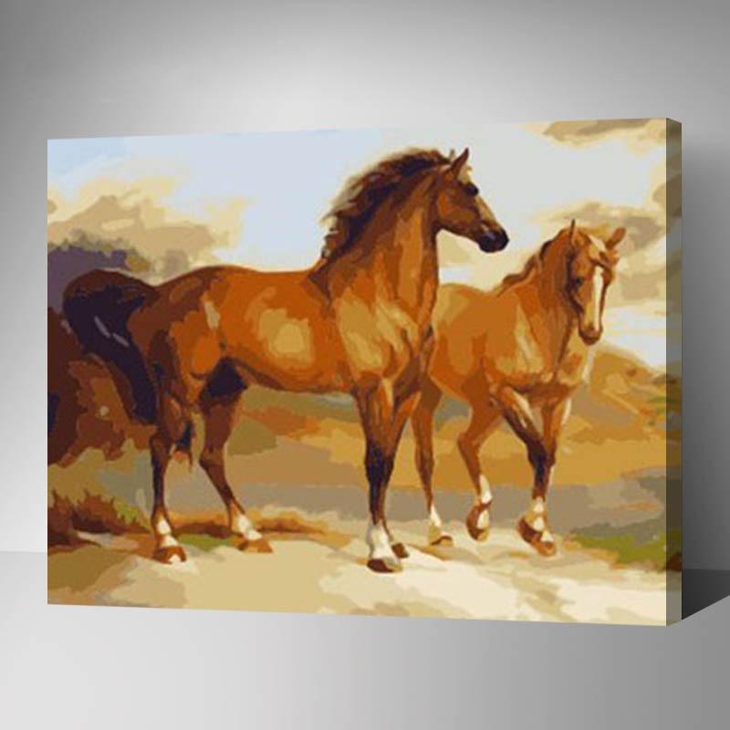 MADE4U [ Animals Series 2 ] [ 20" ] [ Wood Framed ] Paint By Numbers Kit with Brushes and Paints ( Horses G338 )