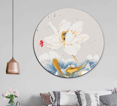 MADE4U [ Circular Plate ] [ 16" ] [ Thicker Wood Framed ] Paint By Numbers Kit with Brushes and Paints ( Brocade Carp GGJJC )