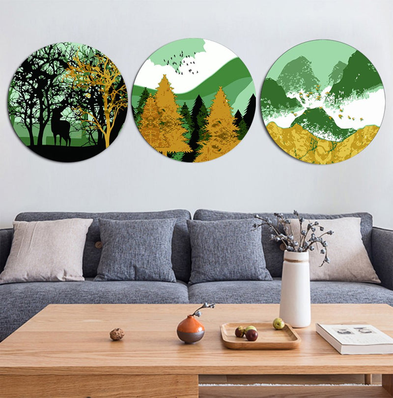 MADE4U [ Circular Plate ] [ 3 Pieces Split Series ] [ 16" ] [ Thicker Wood Framed ] Paint By Numbers Kit with Brushes and Paints ( Great Saver Bundle of 3 GGSMYXABC )