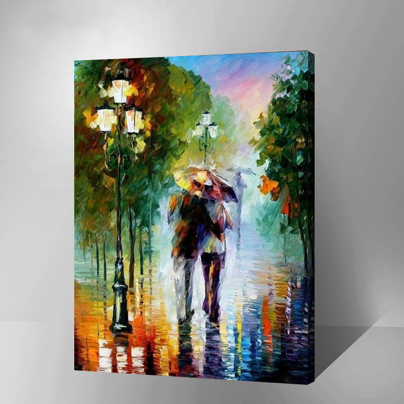 MADE4U [ Impressionism Series ] [ 20" ] [ Thicker (1") ] [ Wood Framed ] Paint By Numbers Kit with Brushes and Paints ( Walking in the Rain YWYZ8080 )