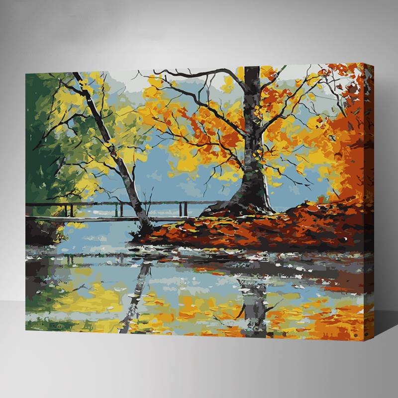 MADE4U [20"] [Waters Series] [Thicker (1")] [Wood Framed] Paint By Numbers Kit with Brushes and Paints (Autumn GX7111)