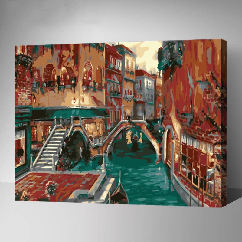 MADE4U [20"] [Waters Series] [Thicker (1")] [Wood Framed] Paint By Numbers Kit with Brushes and Paints (City In Water GX7229)