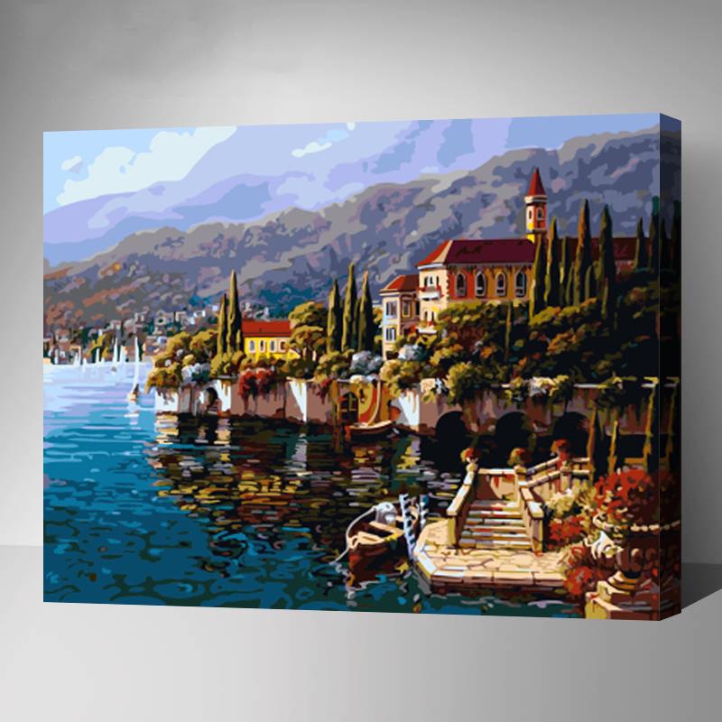 MADE4U [20"] [Waters Series] [Thicker (1")] [Wood Framed] Paint By Numbers Kit with Brushes and Paints (Town GX7318)