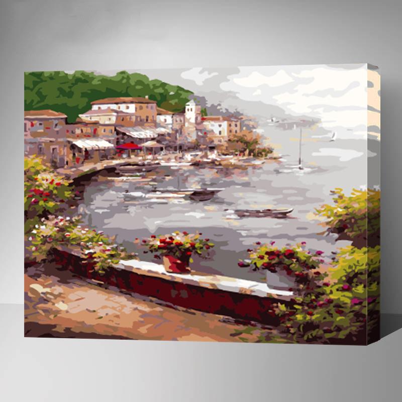 MADE4U [20"] [Waters Series] [Thicker (1")] [Wood Framed] Paint By Numbers Kit with Brushes and Paints (Coast GX7328)