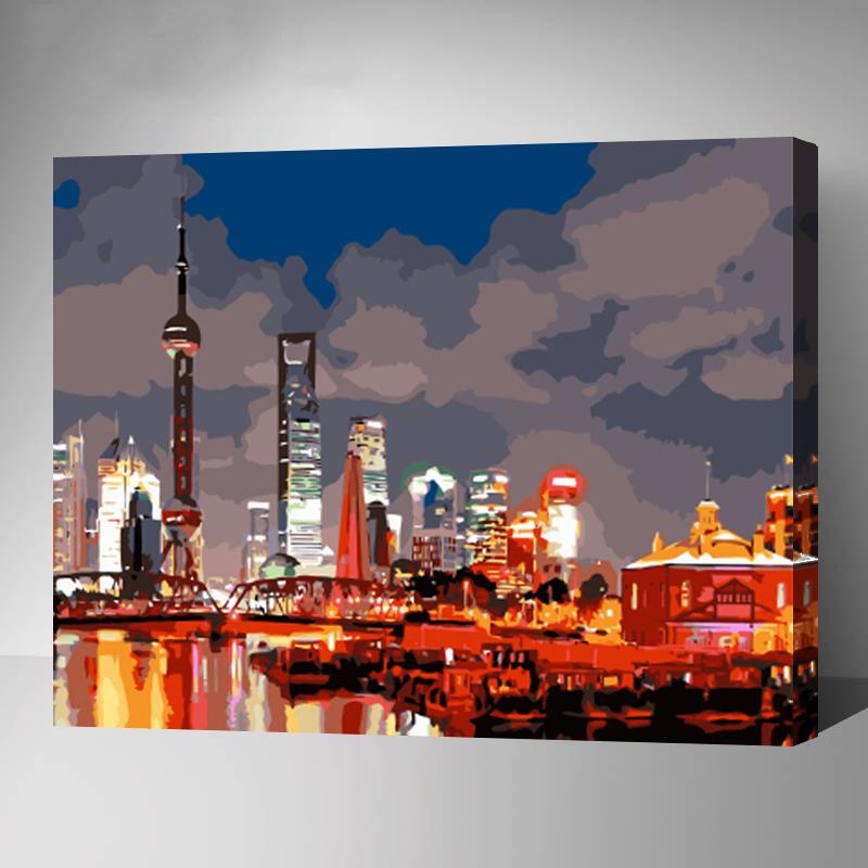 MADE4U [20"] [Waters Series] [Thicker (1")] [Wood Framed] Paint By Numbers Kit with Brushes and Paints (Shanghai GX7475)