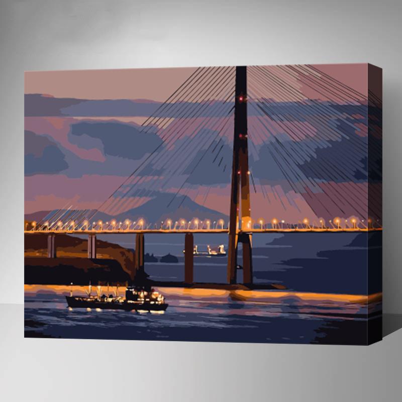 MADE4U [20"] [Waters Series] [Thicker (1")] [Wood Framed] Paint By Numbers Kit with Brushes and Paints (Bridge GX7595)