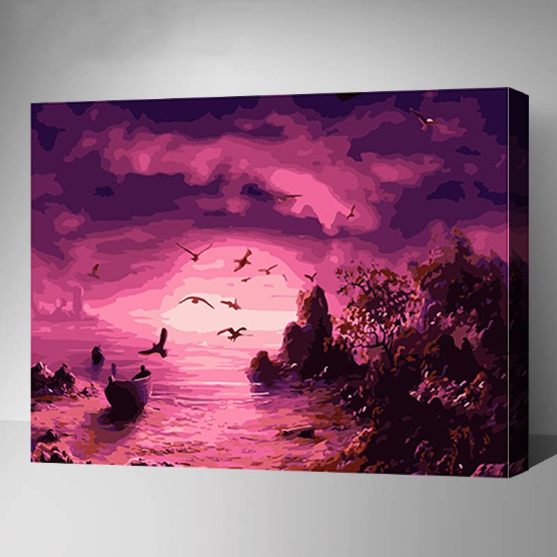 MADE4U [20"] [Waters Series] [Thicker (1")] [Wood Framed] Paint By Numbers Kit with Brushes and Paints (Setting Sun GX7790)