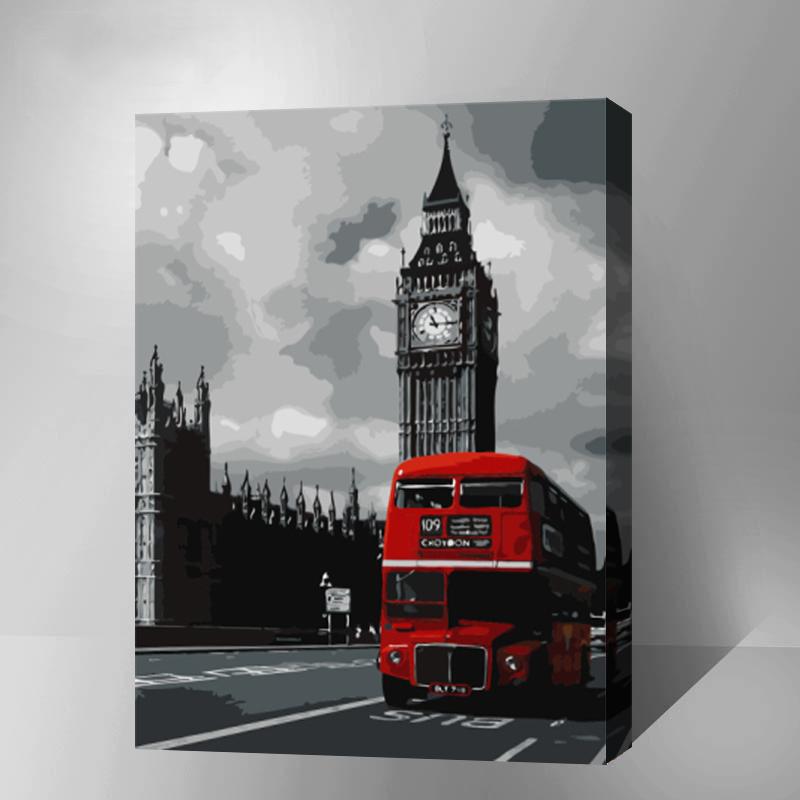 MADE4U [Landscape Series] [20"] [Thicker (1")] [Wood Framed] Paint By Numbers Kit with Brushes and Paints (Street Bus GX8104)