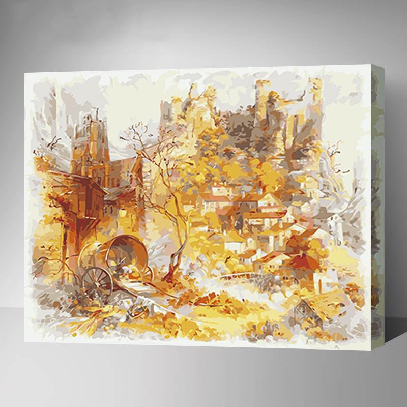MADE4U [Landscape Series] [20"] [Thicker (1")] [Wood Framed] Paint By Numbers Kit with Brushes and Paints (Small Town Scenery GX8208)