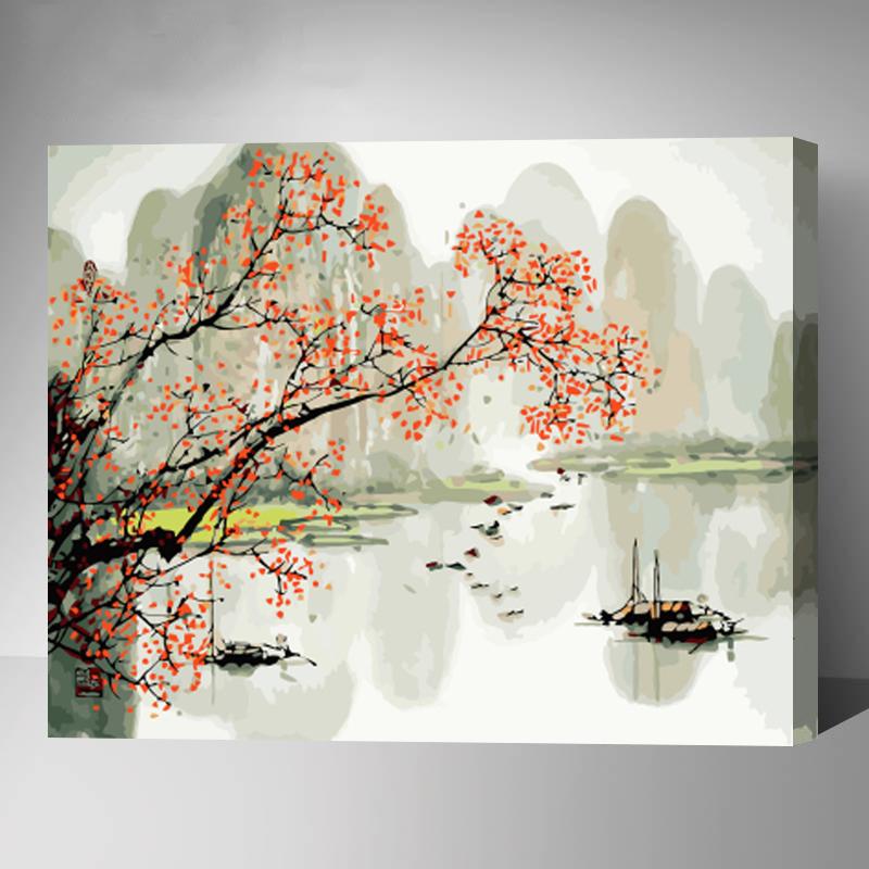 MADE4U [20"] [Waters Series] [Thicker (1")] [Wood Framed] Paint By Numbers Kit with Brushes and Paints (Ink Painting GX9409)
