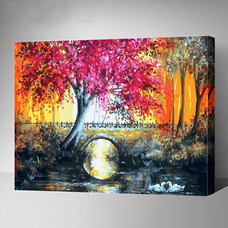 MADE4U [20"] [Waters Series] [Thicker (1")] [Wood Framed] Paint By Numbers Kit with Brushes and Paints (Colorful Tree GX9567)