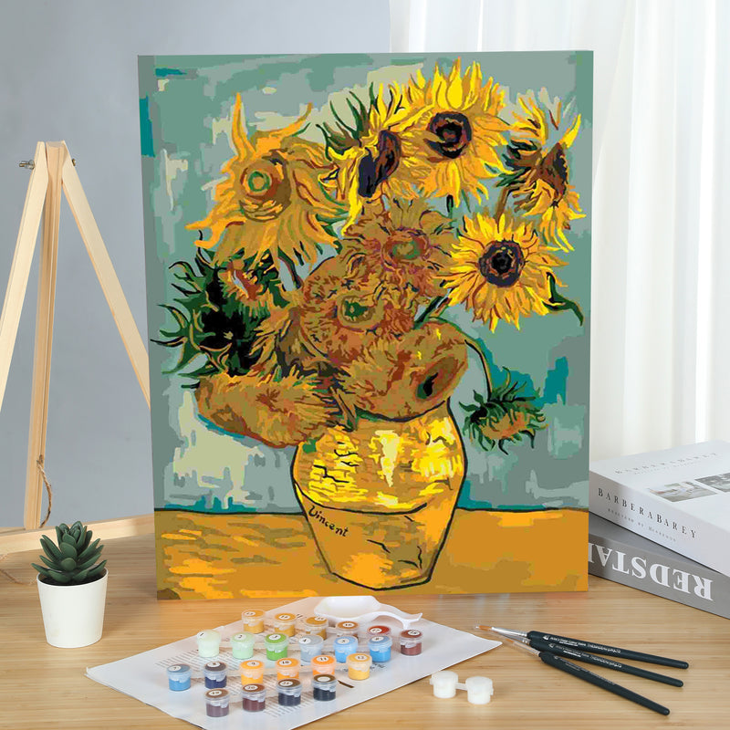 Made4u [ 20"  [ Thick (1") ] [ Wood Framed ] Paint By Numbers Kit for Adult (Van Gogh - Sunflowers)