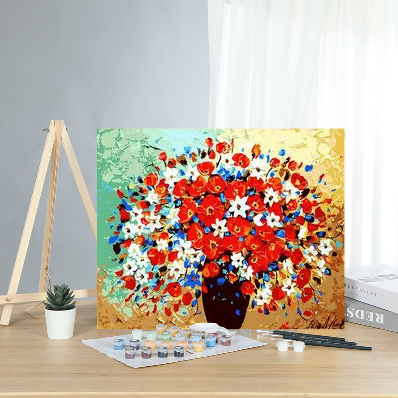 MADE4U [ Flowers and Vases Series ] [ 20" ] [ Wood Framed ] Paint By Numbers Kit with Brushes and Paints ( Flowers) HHGZG266