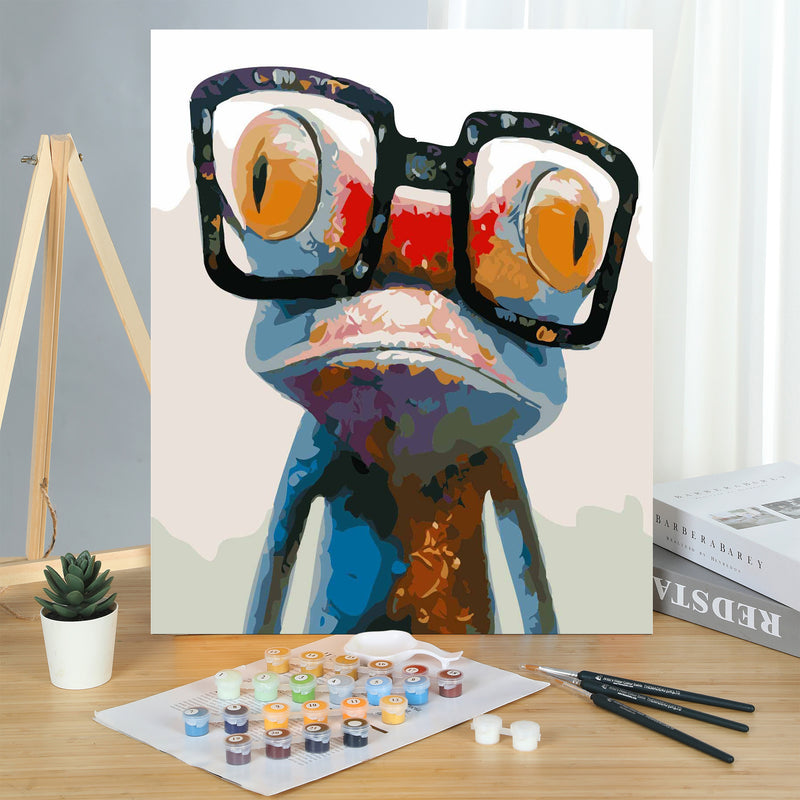 Made4u [ Animals Series 1 [ 20" ] [ Thicker (1") ] [ Wood Framed ] Paint By Numbers Kit with Brushes and Paints for Adult ( Frog with Glasses GX9344 )
