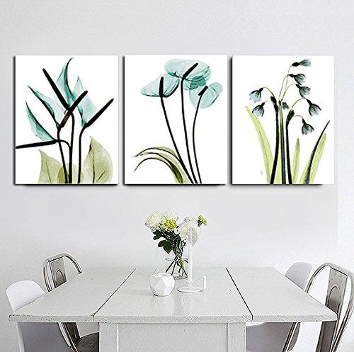 MADE4U [ 3 Pieces Split Series Green Leaves ] [ 20" x 3 ] [ Wood Framed ] Paint By Numbers Kit with Brushes and Paints ( Green Leaves 6 ) YCGP01
