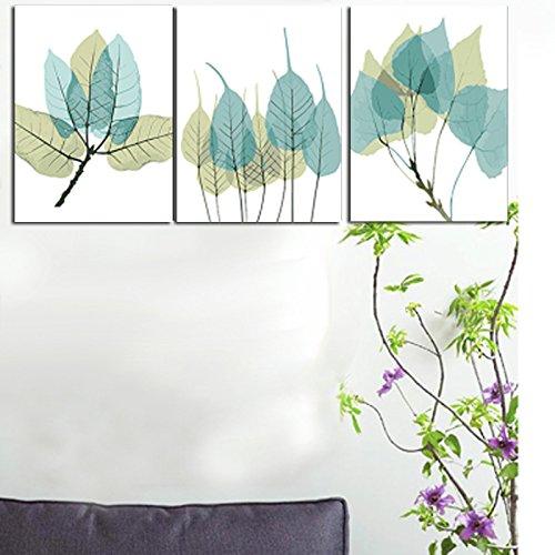 MADE4U [ 3 Pieces Split Series Green Leaves ] [ 20" x 3 ] [ Wood Framed ] Paint By Numbers Kit with Brushes and Paints ( Green Leaves 7 ) YCGP02