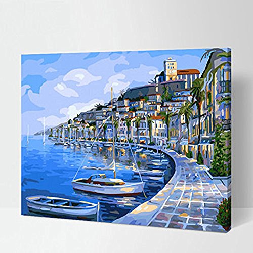 Made4u [Waters Series 1 [20"] [Wood Framed] Paint By Numbers Kit with Brushes and Paints ( Blue Coast 2 HHGZG293 )